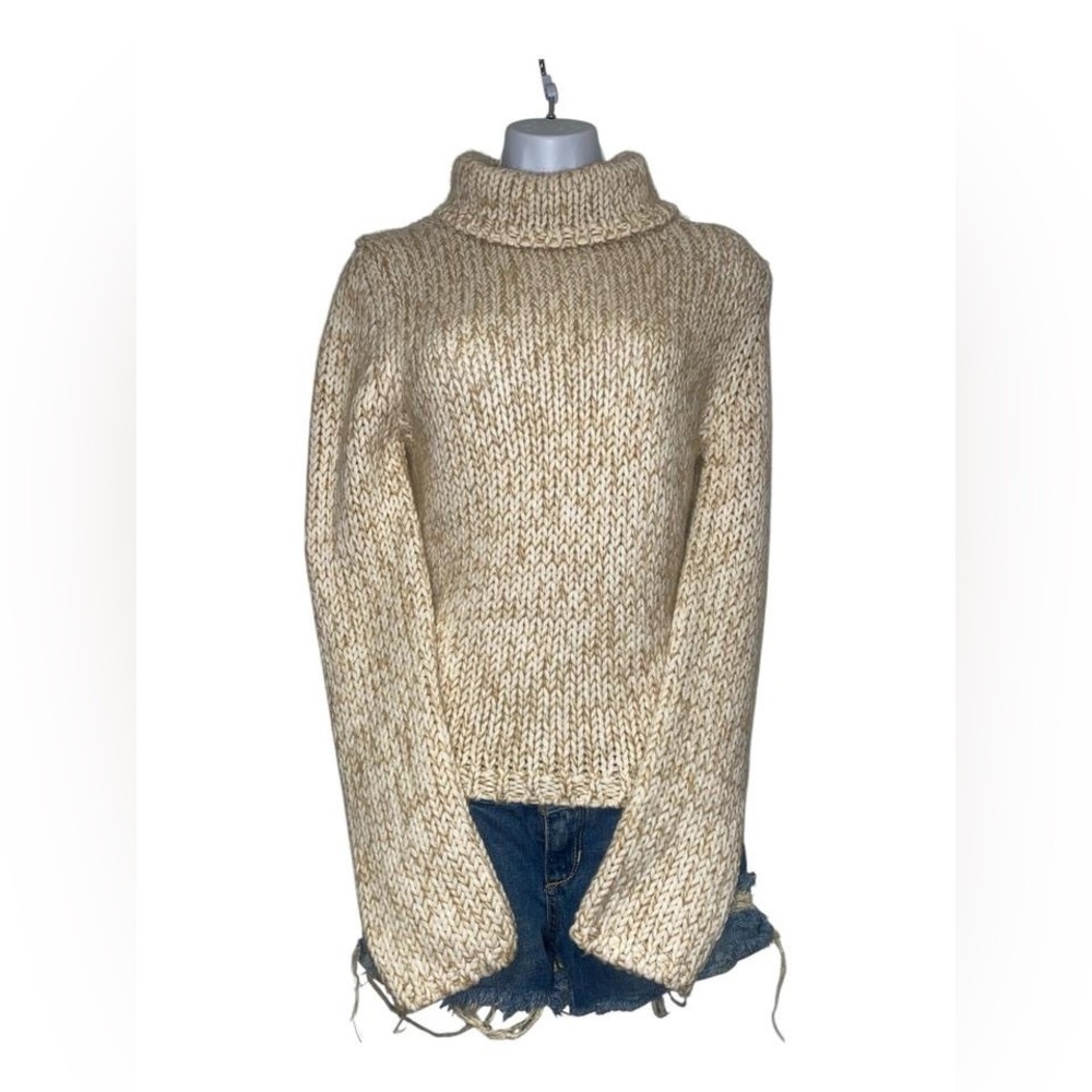 Vintage cream and tan chunky knit turtleneck sweater
